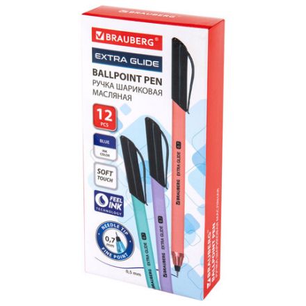 Ручка шариковая масляная BRAUBERG "Extra Glide Softy EL", СИНЯЯ, корпус ассорти, игольчатый наконечник 0,7 мм, линия письма 0,5 мм, 144262