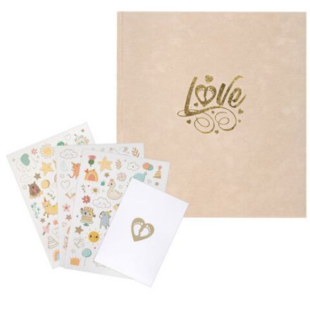 Фотоальбом-анкета детский 23х25 см, 32 листа, стикеры, открытка, конверт, бежевый бархат, BRAUBERG, 391421