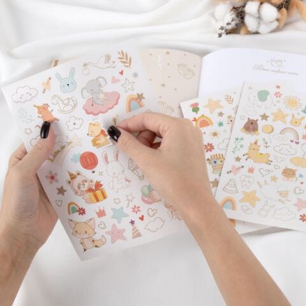 Фотоальбом-анкета детский 23х25 см, 32 листа, стикеры, открытка, конверт, бежевый бархат, BRAUBERG, 391421