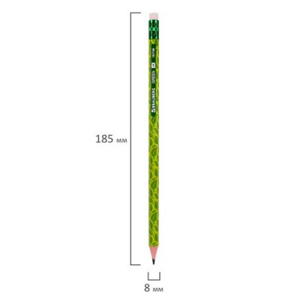 Карандаш чернографитный BRAUBERG "GREEN", 1 шт., HB, с ластиком, пластиковый, ассорти, 181746