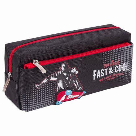 Пенал мягкий ЮНЛАНДИЯ, 2 отделения, полиэстер, "Skate", черный, 21х6х9 см, 270276