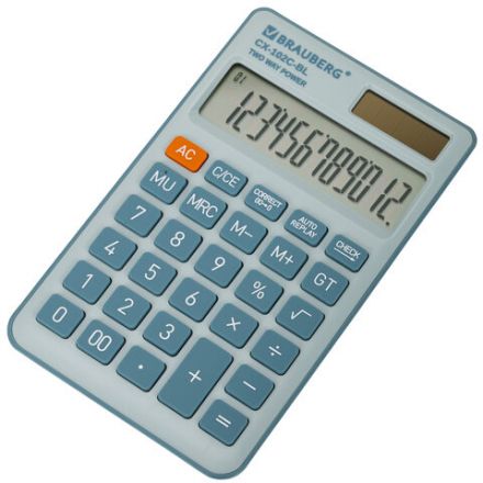Калькулятор карманный BRAUBERG CX-102C-BL (76x126 мм), 12 разрядов, двойное питание, ГОЛУБОЙ, 272649