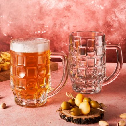 Кружка для пива с ручкой, 500 мл, КОМПЛЕКТ 2 штуки, фактурное стекло, PASABAHCE "ПАБ", фирменная подарочная упаковка, 55289