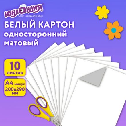 Картон белый А4 немелованный, 10 листов, в папке, ЮНЛАНДИЯ, 200х290 мм, "Лебедь", 115639 Картон белый А4 немелованный, 10 листов, в папке, ЮНЛАНДИЯ, 200х290 мм, "Лебедь", 115639