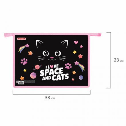 Папка для тетрадей ПИФАГОР А4, 1 отделение, картон/пластик, на молнии, "Dark kitten", 273339 Папка для тетрадей ПИФАГОР А4, 1 отделение, картон/пластик, на молнии, "Dark kitten", 273339