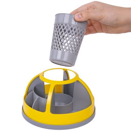 Подставка-органайзер STAFF "Attraction", 9 отделений, вращающаяся, серая/желтая, 238318 Подставка-органайзер STAFF "Attraction", 9 отделений, вращающаяся, серая/желтая, 238318