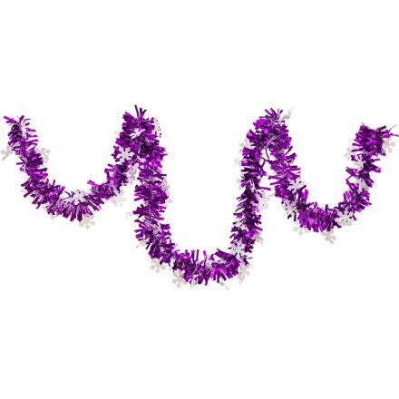 Мишура со снежинками диаметр 9 см, 2 м сиреневый