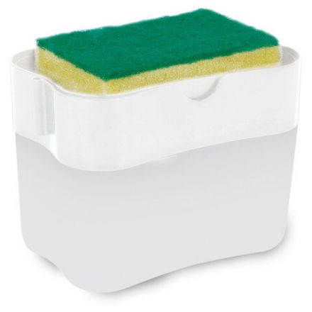 Диспенсер/дозатор для моющего средства, органайзер + губка, БЕЛЫЙ, 7х14х11 см, ЛЮБАША, 700039