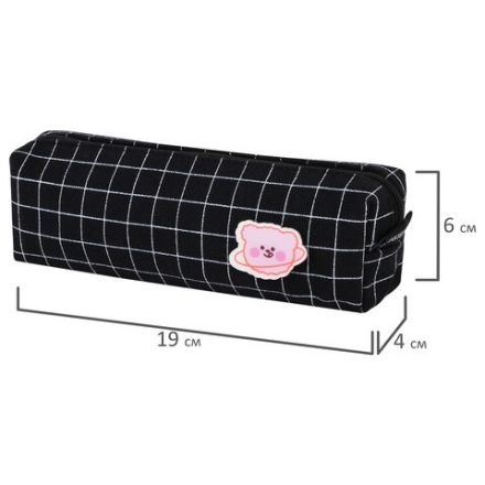 Пенал BRAUBERG, 1 отделение, полиэстер, "Cute bear", черный, 19х4х6 см, 272303