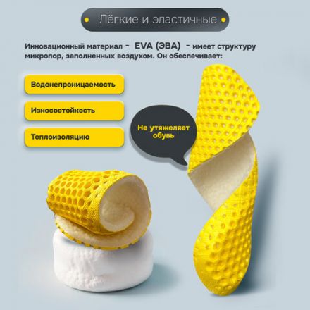 Стельки для обуви ЗИМНИЕ СУПЕРДЫШАЩИЕ, материал EVA, размер RU 34-40 / EU 35-41, с линиями выреза, SHEGRA (ШЕГРА), 700757