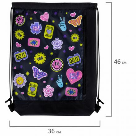 Мешок для обуви ЮНЛАНДИЯ с ручками, боковой карман на молнии, 46х36 см, "Patches", 272406