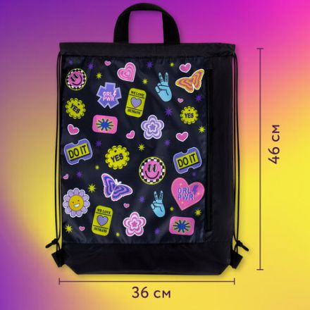 Мешок для обуви ЮНЛАНДИЯ с ручками, боковой карман на молнии, 46х36 см, "Patches", 272406