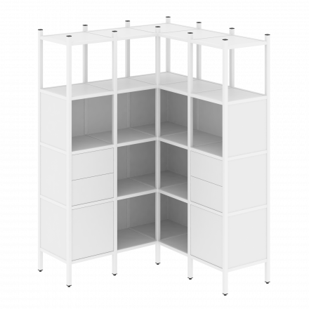 Loft Угловой внутренний стеллаж наборный VR.L-33 Белый бриллиант/Белый металл 1278*1278*1869 Loft Угловой внутренний стеллаж наборный VR.L-33 Белый бриллиант/Белый металл 1278*1278*1869