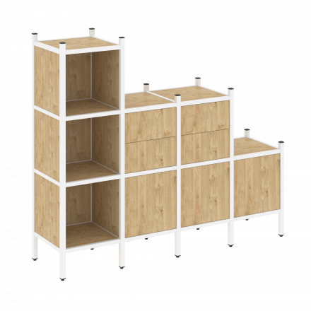 Loft Прямой стеллаж наборный VR.L-17 Тиквуд светлый/Белый металл 1278*446*1458