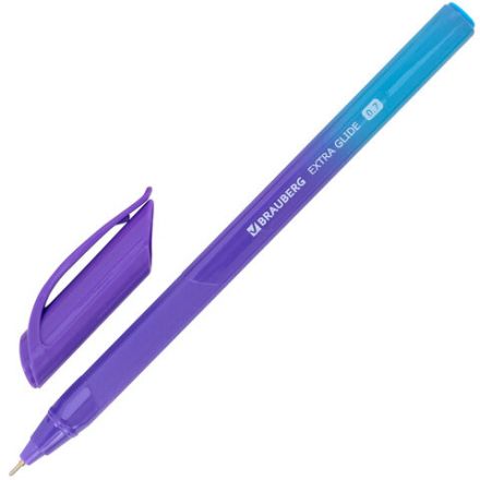 Ручка шариковая масляная BRAUBERG "Extra Glide DZ", СИНЯЯ, трехгранная, корпус ассорти, игольчатый наконечник 0,7 мм, линия 0,5 мм, 144263