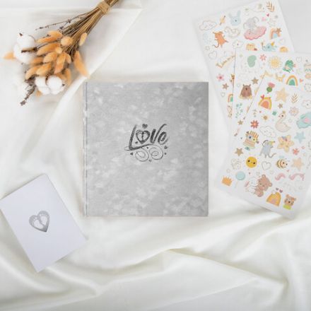 Фотоальбом-анкета детский 23х25 см, 32 листа, стикеры, открытка, конверт, серый бархат, BRAUBERG, 391422