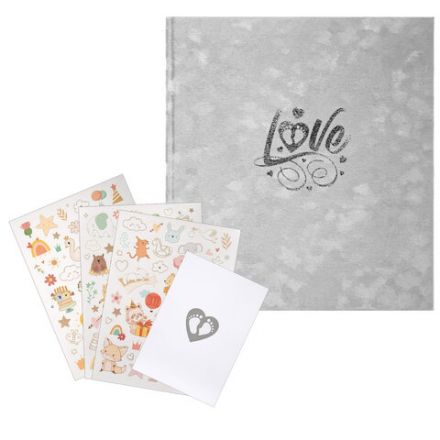 Фотоальбом-анкета детский 23х25 см, 32 листа, стикеры, открытка, конверт, серый бархат, BRAUBERG, 391422