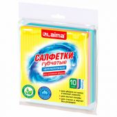 Салфетки губчатые для уборки кухни 15х15 см, ЦЕЛЛЮЛОЗНЫЕ, КОМПЛЕКТ 10 шт., цветные, LAIMA, 700264