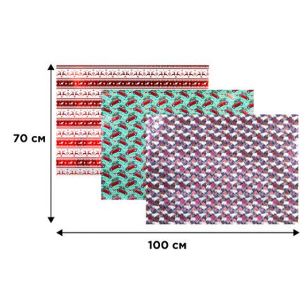 Бумага упаковочная новогодняя НАБОР 3 шт. "HoHo XMAS", С ЭФФЕКТАМИ, 70х100 см, ЗОЛОТАЯ СКАЗКА, 592191