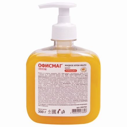 Мыло-крем жидкое 300 г ОФИСМАГ, "Ромашка", дозатор, 606783 Мыло-крем жидкое 300 г ОФИСМАГ, "Ромашка", дозатор, 606783
