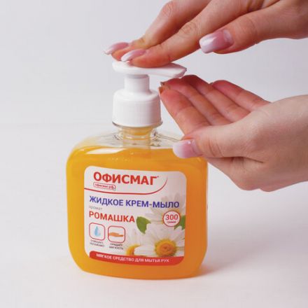 Мыло-крем жидкое 300 г ОФИСМАГ, "Ромашка", дозатор, 606783 Мыло-крем жидкое 300 г ОФИСМАГ, "Ромашка", дозатор, 606783