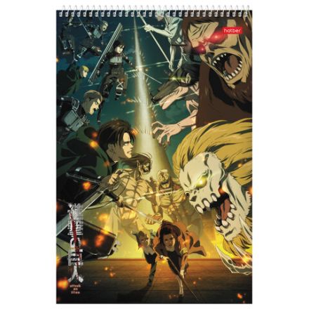 Альбом для рисования А4, 30 листов, спираль, обложка картон, HATBER, 205х300 мм, "Атака Титанов" (5 видов), 083983, 30А4Всп