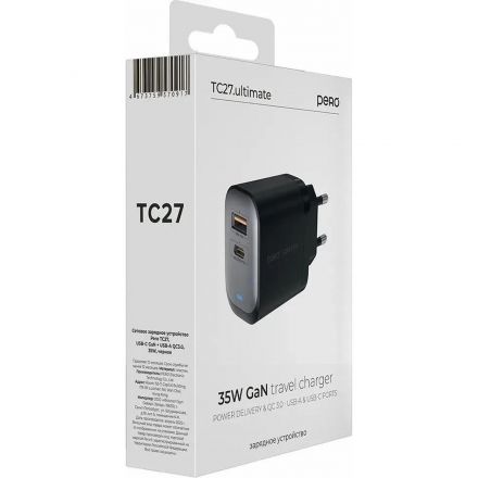 Зарядное устройство сет. PERO TC27 ULTIMATE GAN USB-A + USB-C, 35W черный