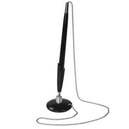 Ручка шариковая настольная BRAUBERG "Стенд-Пен Блэк1", СИНЯЯ, цепочка, корпус черный, линия письма 0,5 мм, 140889 Ручка шариковая настольная BRAUBERG "Стенд-Пен Блэк1", СИНЯЯ, цепочка, корпус черный, линия письма 0,5 мм, 140889