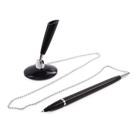 Ручка шариковая настольная BRAUBERG "Стенд-Пен Блэк1", СИНЯЯ, цепочка, корпус черный, линия письма 0,5 мм, 140889 Ручка шариковая настольная BRAUBERG "Стенд-Пен Блэк1", СИНЯЯ, цепочка, корпус черный, линия письма 0,5 мм, 140889