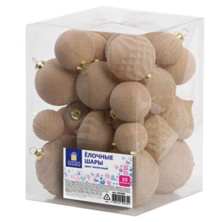 Шары елочные НАБОР 35 предметов "Зефирки", пластик, софт-тач, молочный, ЗОЛОТАЯ СКАЗКА, 592588