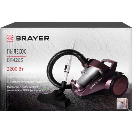 Пылесос циклонного типа BRAYER 4205BR, 2200Вт, 4л, всас420 Вт,Hepa,телес.5м Пылесос циклонного типа BRAYER 4205BR, 2200Вт, 4л, всас420 Вт,Hepa,телес.5м