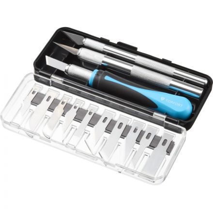 Нож макетный TOPFORT Набор 16поз:нож 3шт,13лезв.разн.тип,пласт.бокс