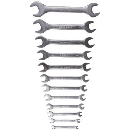 Набор ключей рожковых 12 предм. 6-32мм CrV, зерк. хромир. REXANT 12-5845