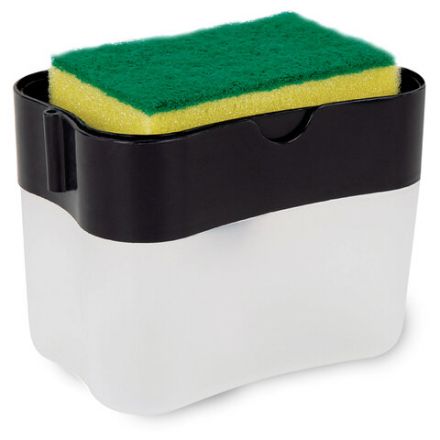 Диспенсер/дозатор для моющего средства, органайзер + губка, ЧЕРНЫЙ, 7х14х11 см, ЛЮБАША, 700040