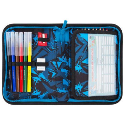 Пенал BRAUBERG с наполнением, 1 отделение, 1 откидная планка, 24 предмета, 21х14 см, "Night race", 272352