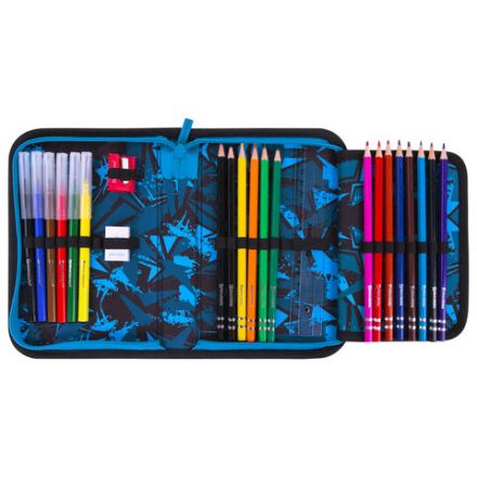 Пенал BRAUBERG с наполнением, 1 отделение, 1 откидная планка, 24 предмета, 21х14 см, "Night race", 272352