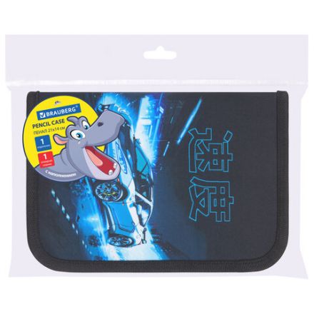 Пенал BRAUBERG с наполнением, 1 отделение, 1 откидная планка, 24 предмета, 21х14 см, "Night race", 272352