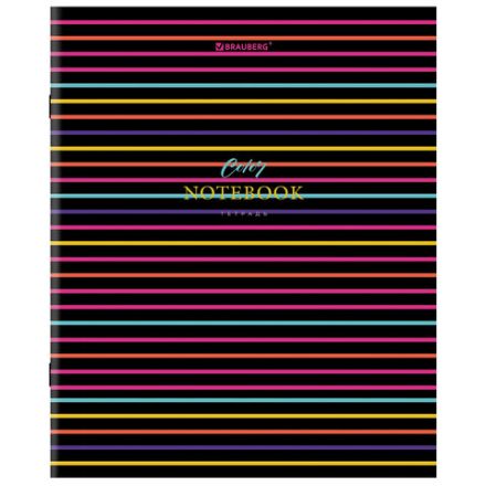Тетрадь А5, 96 л., BRAUBERG, скоба, клетка, глянцевая ламинация, "Color Stripes", 404430