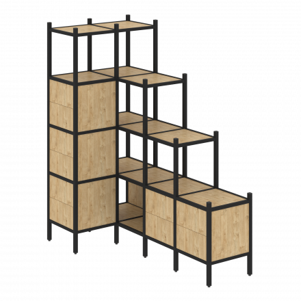 Loft Угловой внутренний стеллаж наборный VR.L-42 Тиквуд светлый/Чёрный металл 862*1694*1869