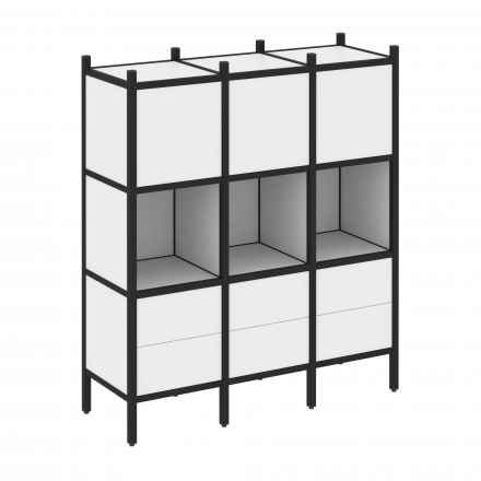 Loft Прямой стеллаж наборный VR.L-08 Белый бриллиант/Чёрный металл 1278*446*1458