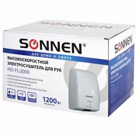 Сушилка ВЫСОКОСКОРОСТНАЯ для рук SONNEN HD-FL-2009, 1200 Вт, пластиковый корпус, белая, 607959 Сушилка ВЫСОКОСКОРОСТНАЯ для рук SONNEN HD-FL-2009, 1200 Вт, пластиковый корпус, белая, 607959