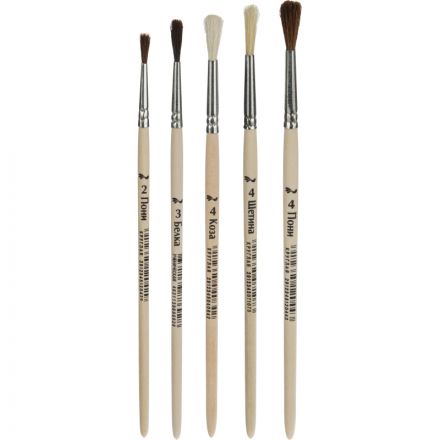 Кисть набор 5 шт.№1 School ColorPics щетина №4,коза №4,белка №3,пони №2,№4