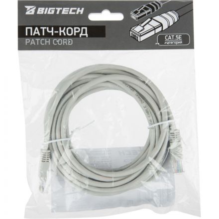 Патч-корд BigTech OPCC005 UTP CCA кат.5e/5м/литой/многожильный (серый)