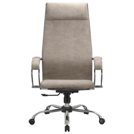 Кресло офисное МЕТТА "L1m 42", хром, сиденье и спинка мягкие, велюр, бежевое