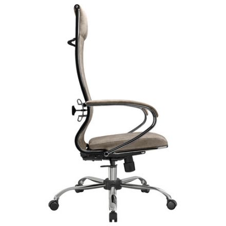 Кресло офисное МЕТТА "L1m 42", хром, сиденье и спинка мягкие, велюр, бежевое