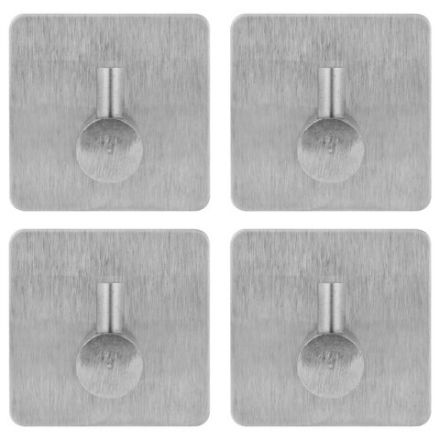 Крючки самоклеящиеся универсальные 4,5x4,5 см, КОМПЛЕКТ 4 шт., сталь, серебристые, LAIMA Home, 608785
