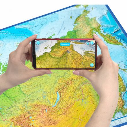 Карта России физическая 157х107 см, 1:5,5М, с ламинацией, интерактивная, в тубусе, BRAUBERG, 112399