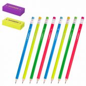 Набор ЮНЛАНДИЯ "Неончики", 8 карандашей чернографитных HB + 2 ластика, блистер, 181783