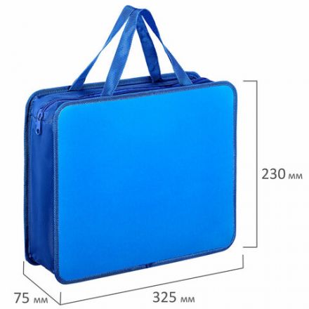 Папка на молнии с ручками ПИФАГОР, А4, 1 отделение, пластик, 75 мм, синяя, 228233