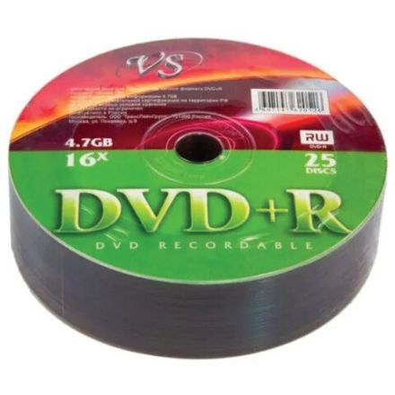 Диск DVD+R (плюс) VS, 4,7 Гб, 16x, Bulk (термоусадка без шпиля), КОМПЛЕКТ 25 шт., VSDVD, VSDVDPRS2501